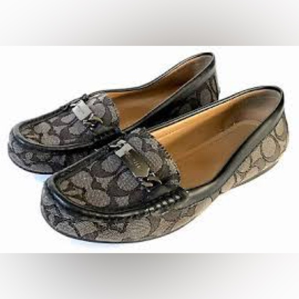 Coach "Olive" Khaki Gray Signature Jacquard Bit Loafers 7.5